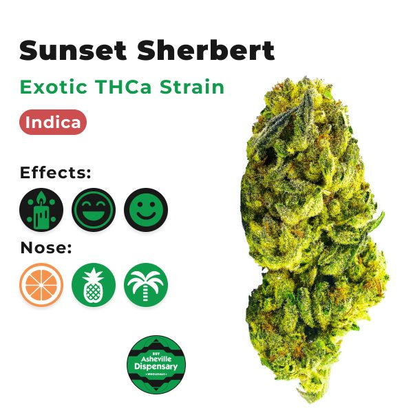 Asheville Dispensary THCA Exotic Flower Sunset Sherbert (Hybrid)(I)