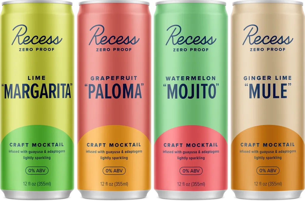 Recess Zero Proof Craft Mocktails, Alcohol-Free Hemp Drink with Guayusa and Adaptogens, 12oz